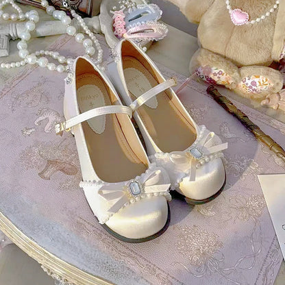 Pinky Coquette Princess Fairy Light Pink Bow Brooch Mary Jane Shoes - Sugarplum Store