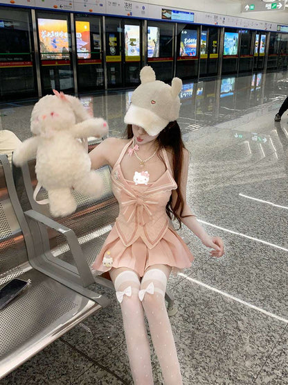 Creamy Cute Kitty School Days Pink Sailor Top & Skirt Two Piece Set