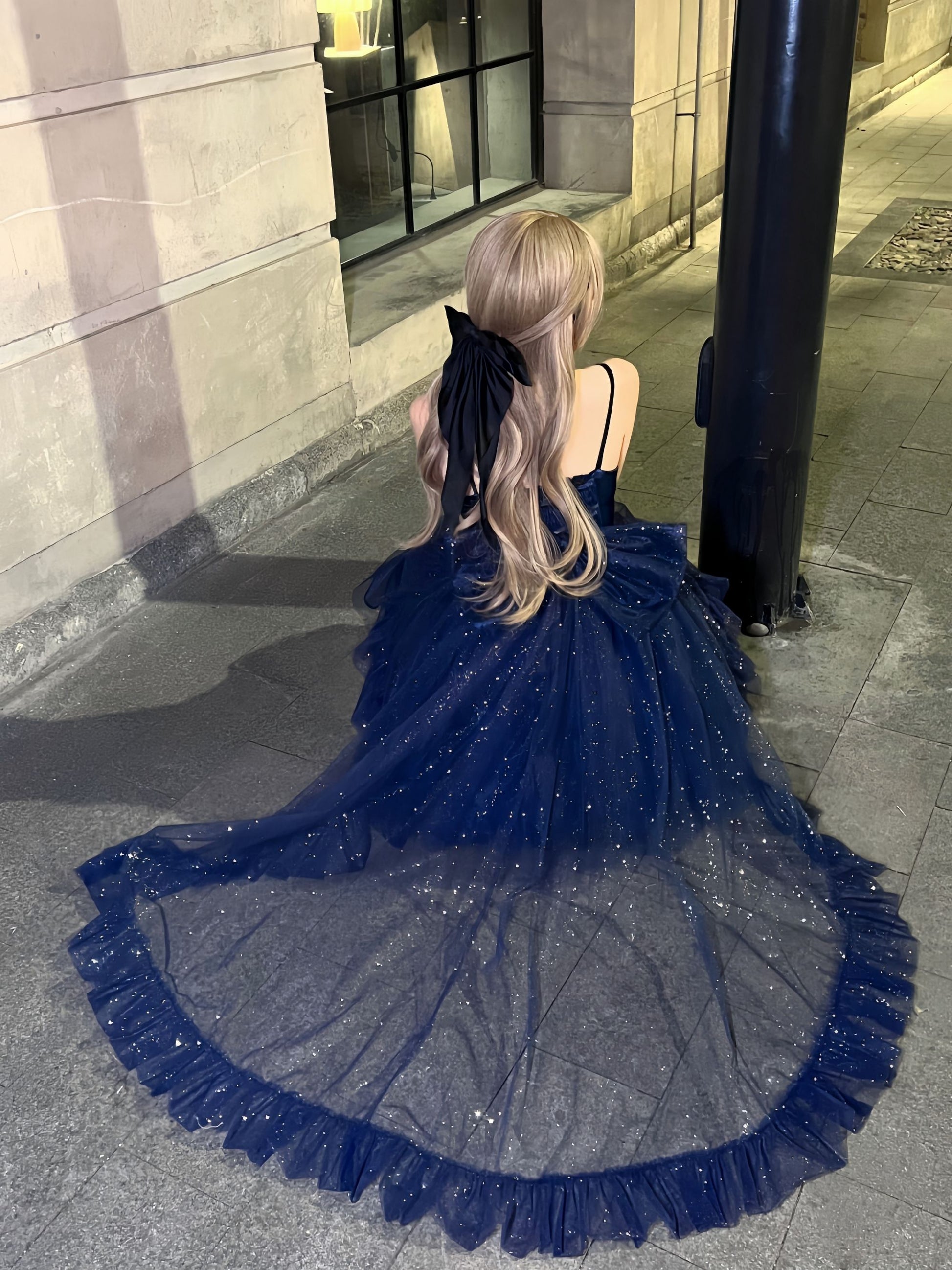 Platycodon Polaris Light Blue Red Purple Cream Strap Lolita Dress Dress + Train + Collar / Blue / XL Platycodon Polaris Light Blue Red Purple Cream Strap Lolita Dress Dress + Train + Collar / Blue / XL