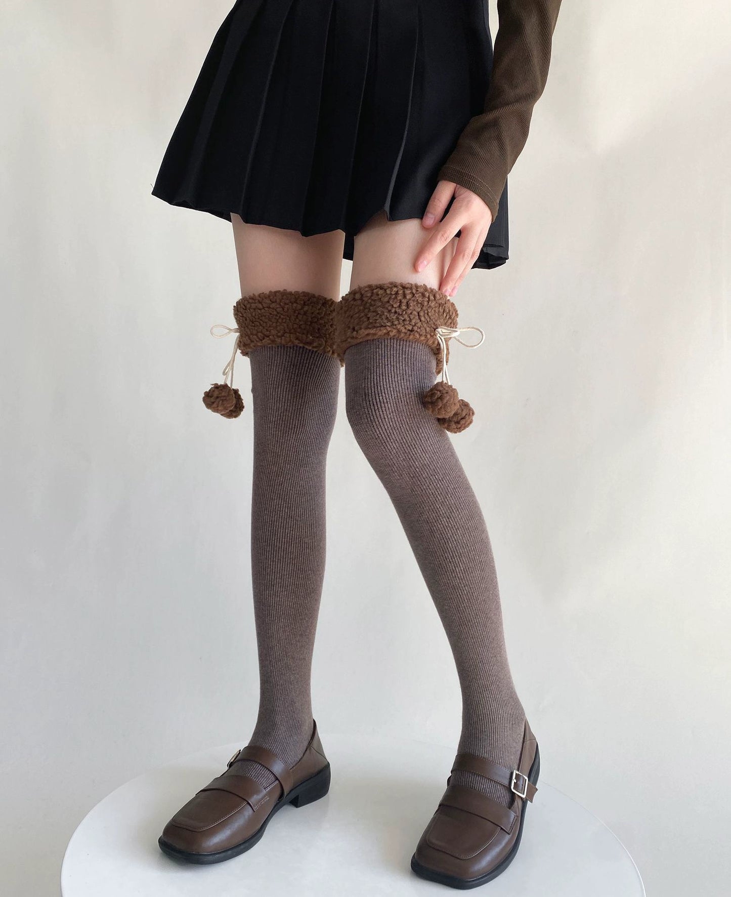 Winter Floor Lolita Pompom Balls Plush Over the Knee Mid Calf Socks