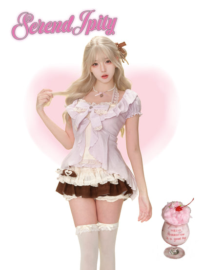Serendipity Dessert Series Taro Chocolate Cami & Purple Cardigan & Skirt Three Piece Set - Sugarplum Store
