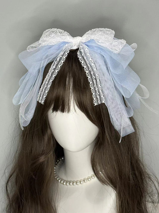 Moka Lolita Lace Blue Pink White Bow Hairband Hair Accessories - Sugarplum Store