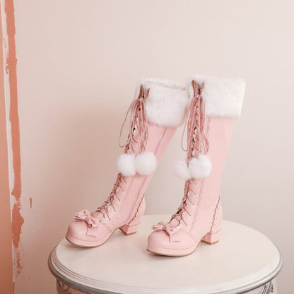 Princess Winter Velvet Fur High Long Boots