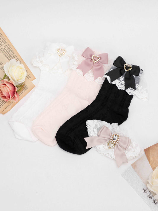 Elegant Princess EGL Black White Pink Lace Love Single Bow Socks