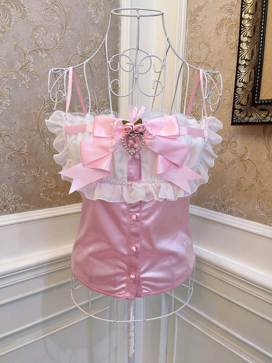 Sweetheart Princess Fairy Rose Lace Pink Camisole Top - Sugarplum Store