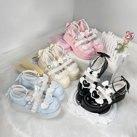 Love Letter Sweet Cupid Lolita Heart Black Pink Blue Beige Mary Jane Shoes - Sugarplum Store
