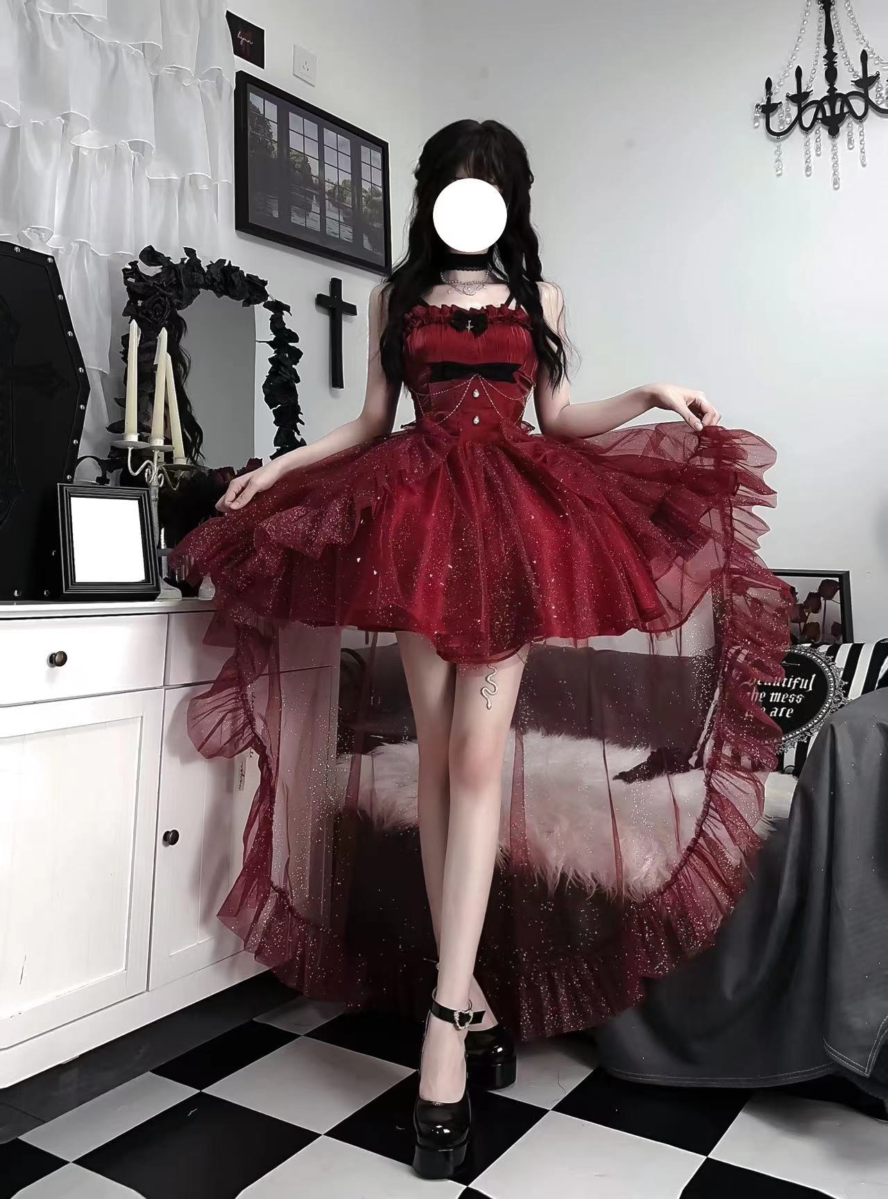 Red Shining Bowknot Irregular Sweet Princess Gorgeous Lolita Jsk Dress (Include Train) Red Shining Bowknot Irregular Sweet Princess Gorgeous Lolita Jsk Dress (Include Train)