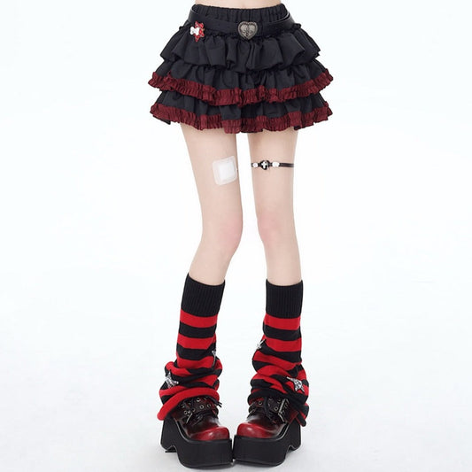 Crazy Girl Dark Abby Punk Red Black Ruffle Short Skirt