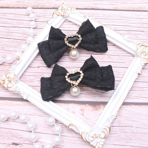 Jirai Kei Pearl Extra Love Bows Heart Hair Clips Hair Accessories - Sugarplum Store