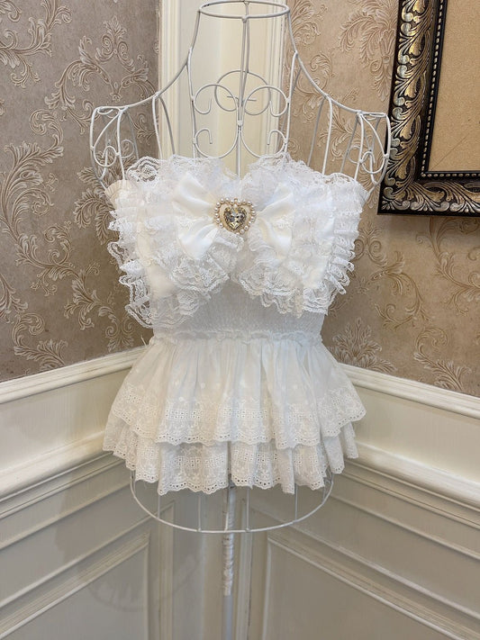 Sweetheart Princess Frill Lace White Camisole Top