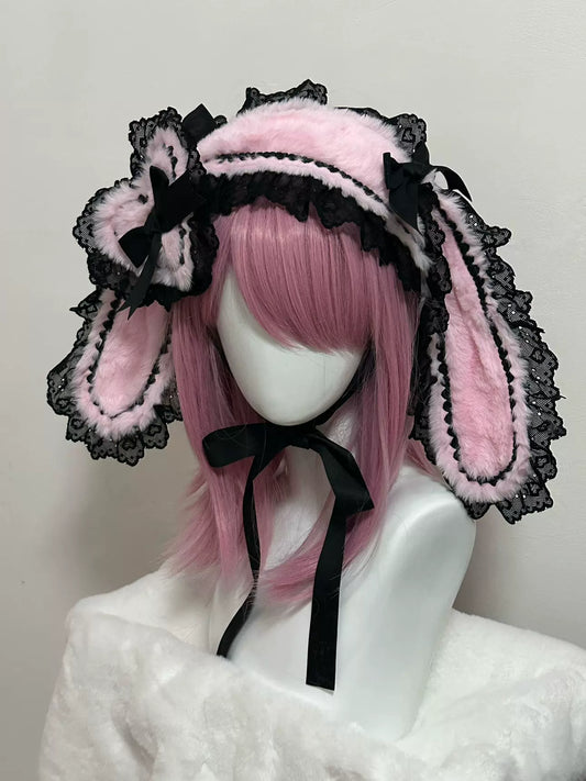 Handmade Original Lolita Heart Plush Rabbit Ears Hairband Hair Accessories - Sugarplum Store