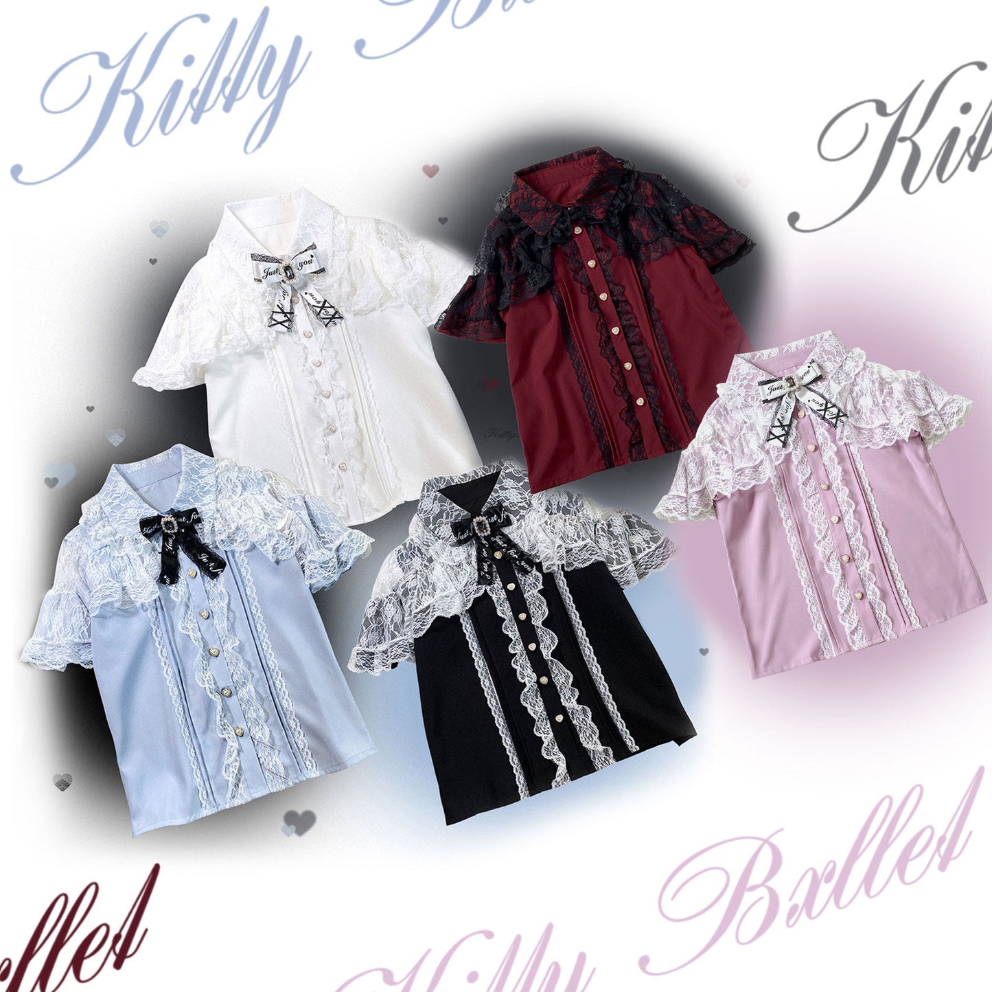Kitten Bullet Love Princess Short Sleeve Black White Blue Blouse Top