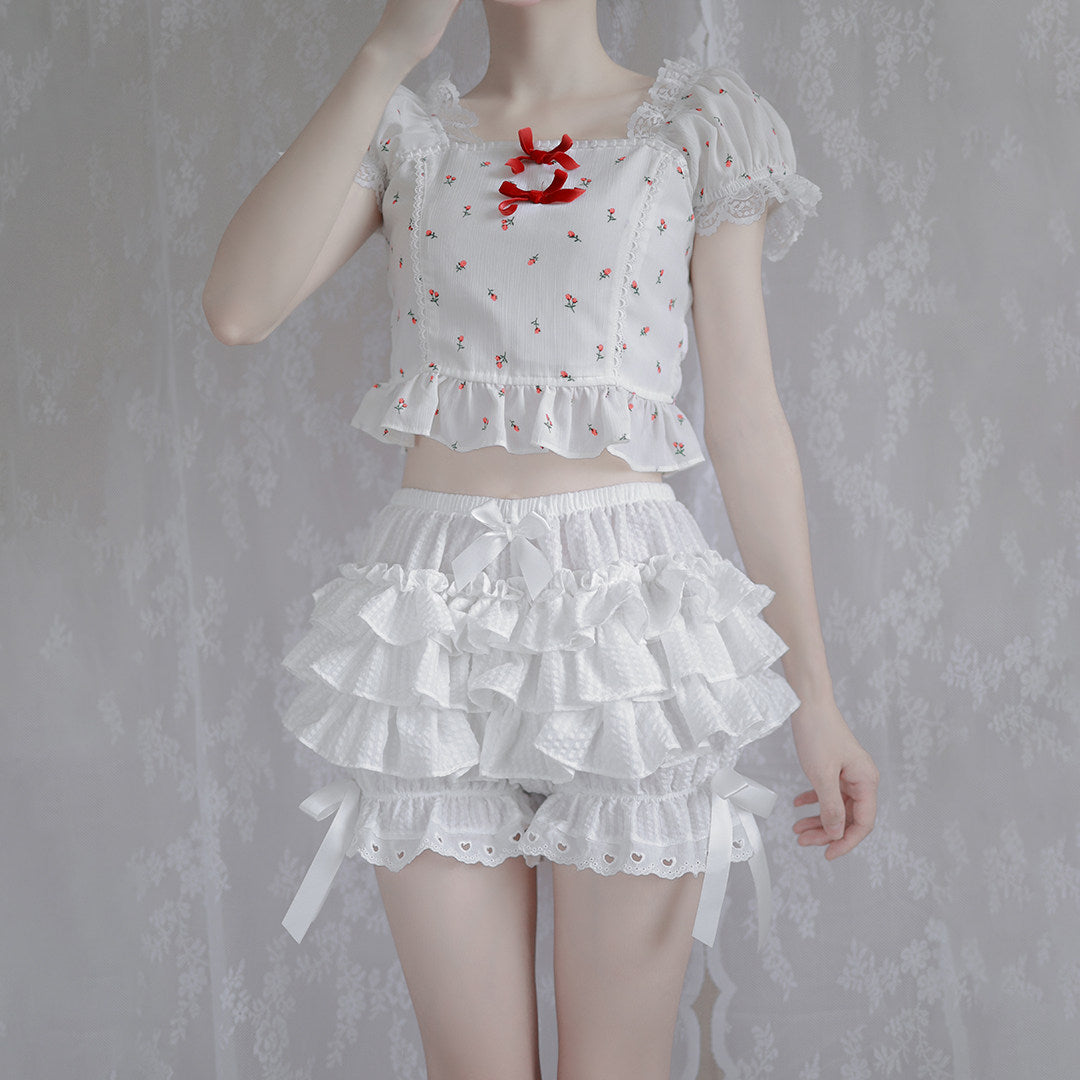 Lolita Lace Ruffled Black White Bloomers Shorts