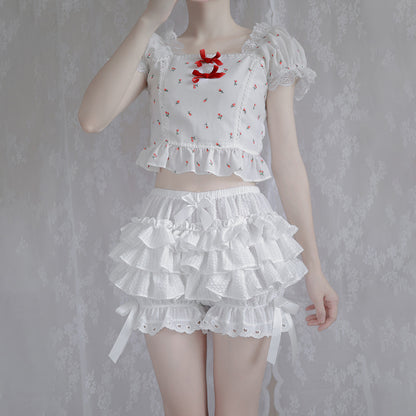 Lolita Lace Ruffled Black White Bloomers Shorts