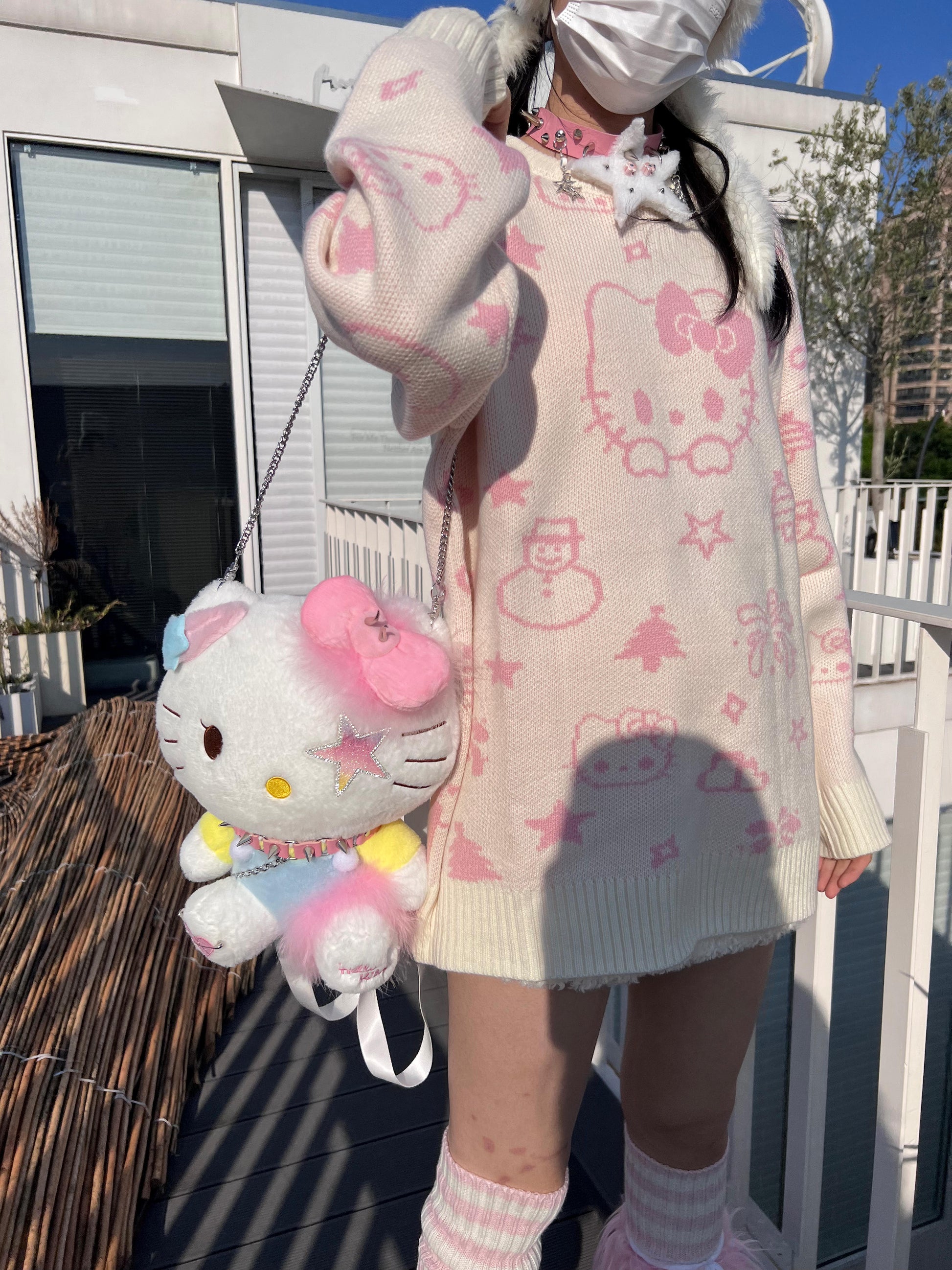 girls limited too kitty cat plush mini backpack Kitty Cat Cartoon Cute Handmade Y2K Punk Rock Star Plush Doll Backpack – Sugarplum Store