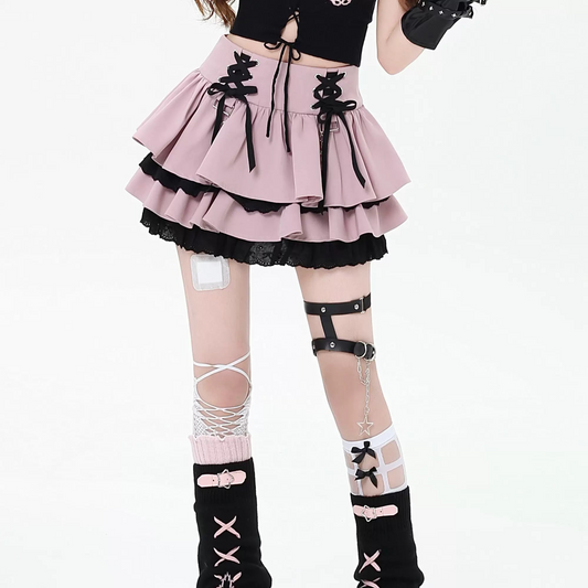 Crazy Girl Rebel Phase Pink Red Purple Black Ruffle Skirt - Sugarplum Store