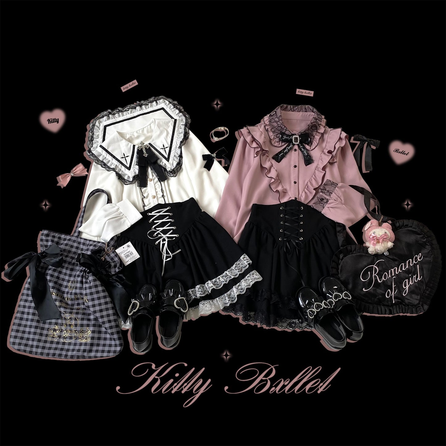 Kitten Bullet Jirai Kei Rose Flower Wall Lace Doll Collar White Blue Pink Shirt Blouse