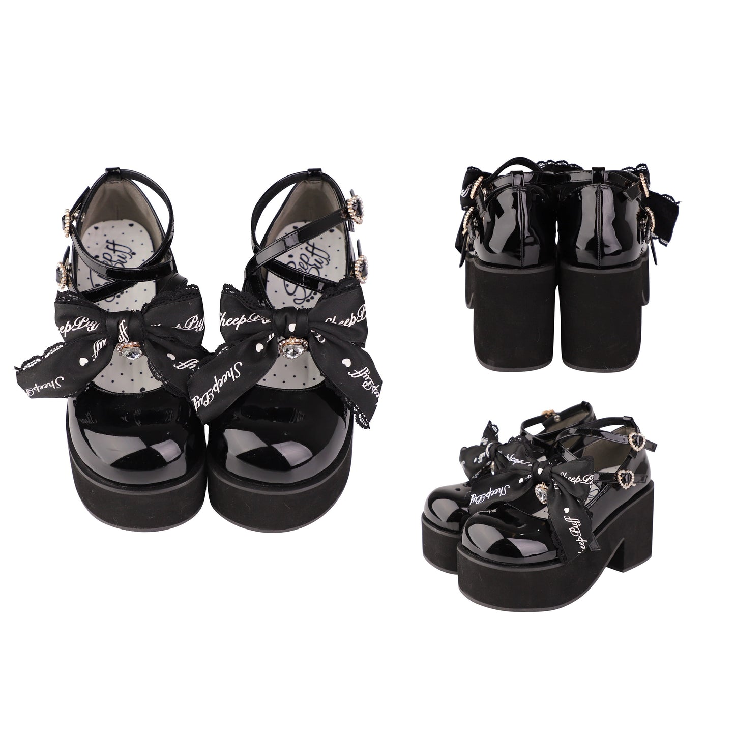 Puffy Sheep Black Pink EGL Sweet Thick Platform Shoes - Sugarplum Store