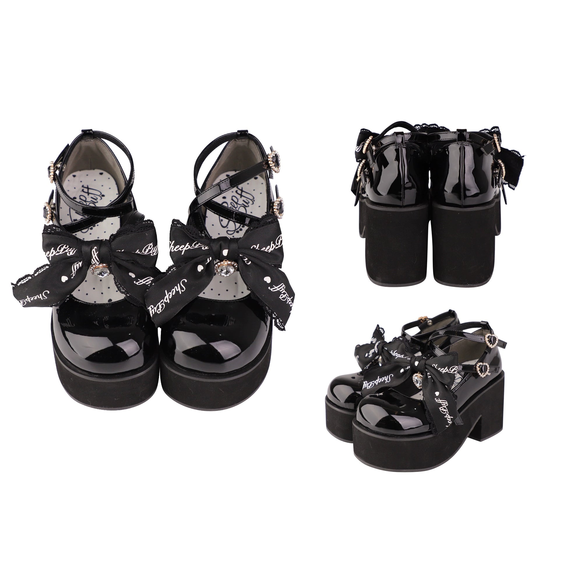Puffy Sheep Black Pink EGL Sweet Thick Platform Shoes - Sugarplum Store
