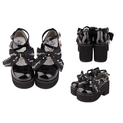 Puffy Sheep Black Pink EGL Sweet Thick Platform Shoes - Sugarplum Store