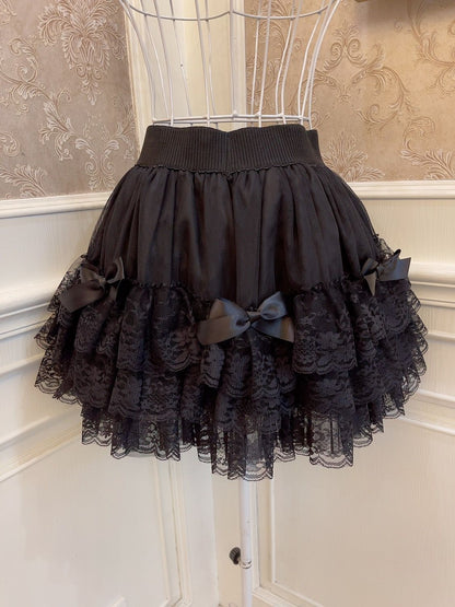 Sweetheart Princess Black White Lace Cake High Waist Mini Skirt - Sugarplum Store