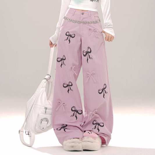 Young Eyes Taro Purple White Bow Long Pants - Sugarplum Store