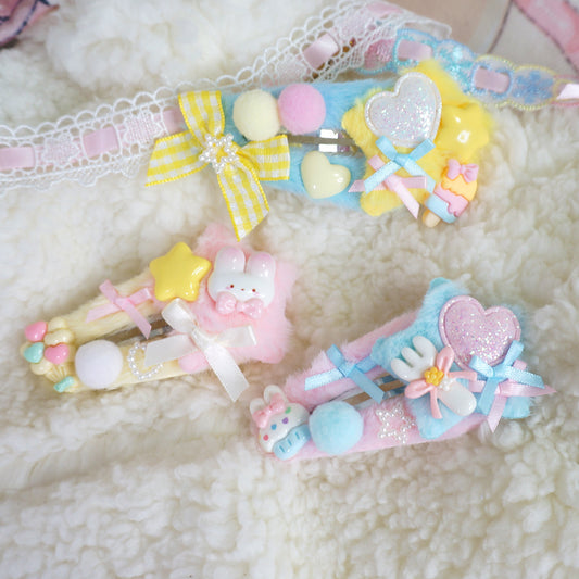 Candy Fairy Sweets Rabbit Star Pastel Pink Blue Yellow Y2K Hair Clips Hair Accessories
