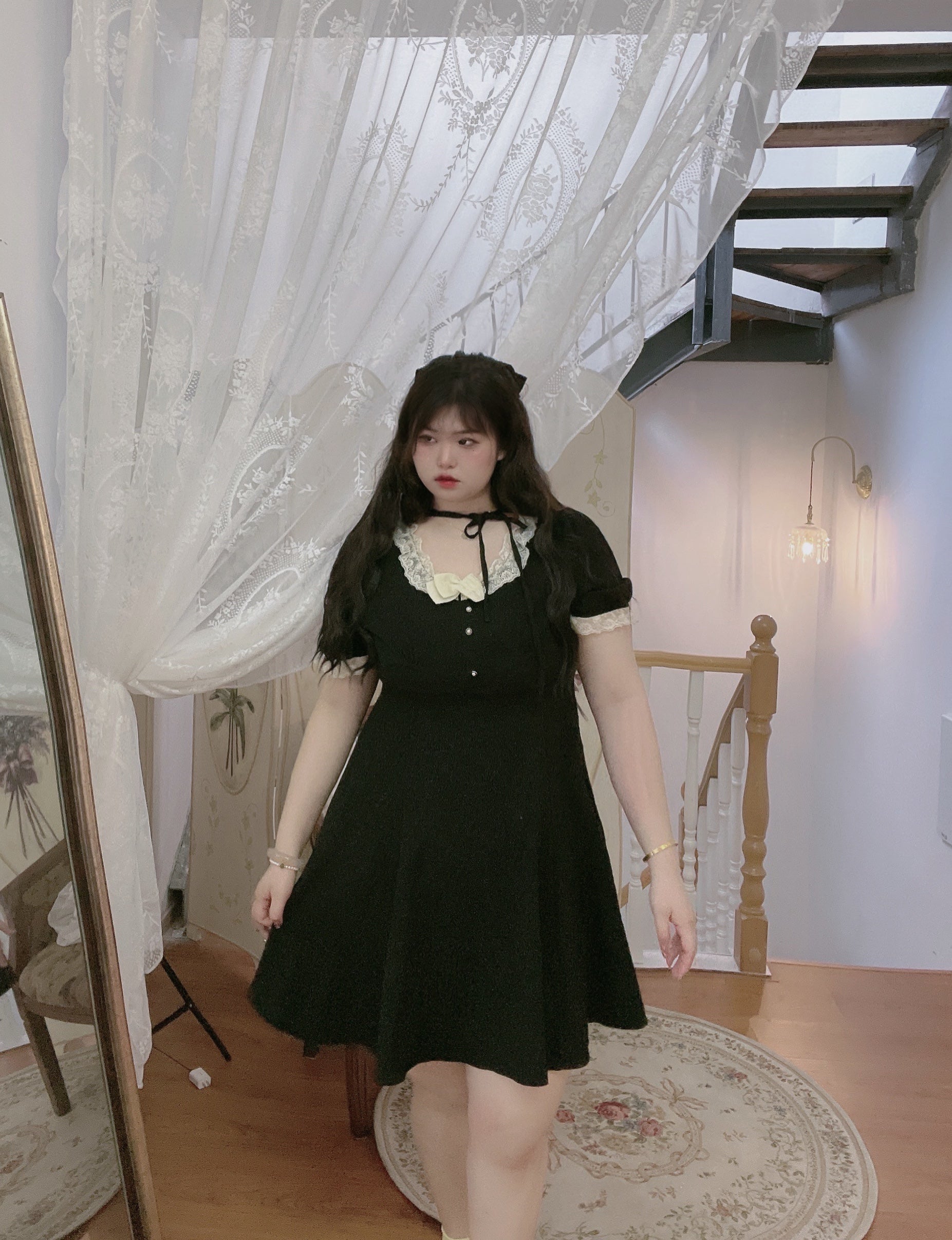 Plus Size Cute Sweet Lace Square Neck Little Black Dress XL Plus Size Cute Sweet Lace Square Neck Little Black Dress XL