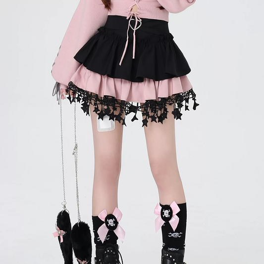 Crazy Girl Sea Of Stars Pink Red Purple Black Ruffle Skirt - Sugarplum Store