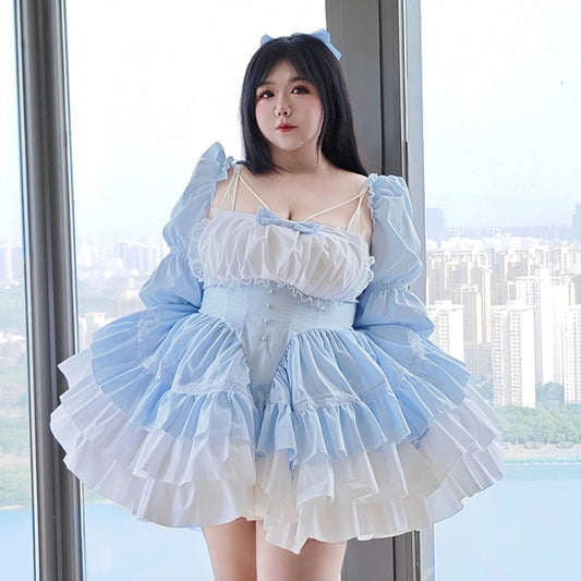 Plus Size Dream White Blue Princess Lolita Dress - Sugarplum Store