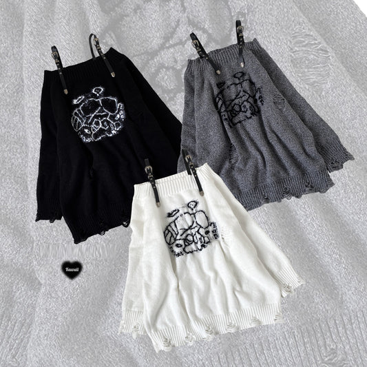 Kitten Bullet Taboo Angel Puppy Gray White Black Sweater - Sugarplum Store