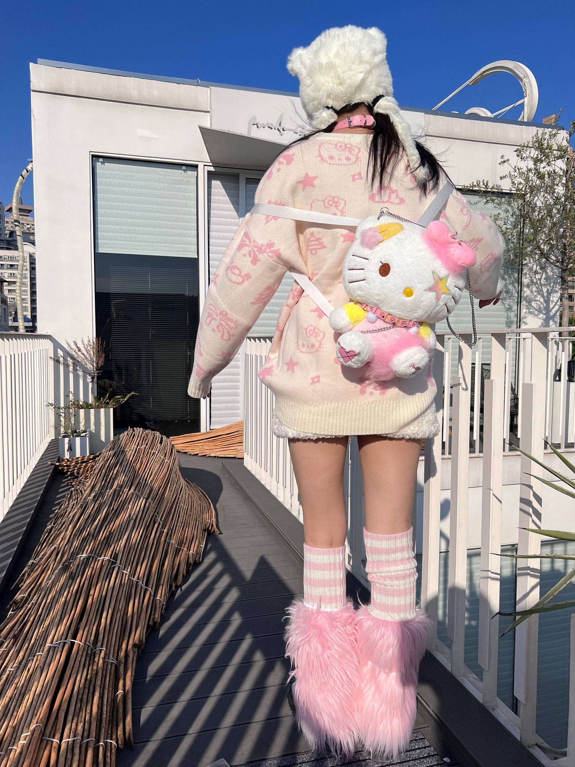 girls limited too kitty cat plush mini backpack Kitty Cat Cartoon Cute Handmade Y2K Punk Rock Star Plush Doll Backpack – Sugarplum Store