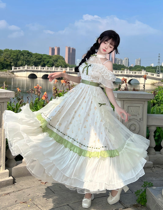 Flying Diary Autumn Love Letter Green & Purple Lolita Long Dress - Sugarplum Store