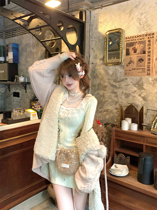 Pcabby Ls Lace Collar Knit Car Cloud Dancer