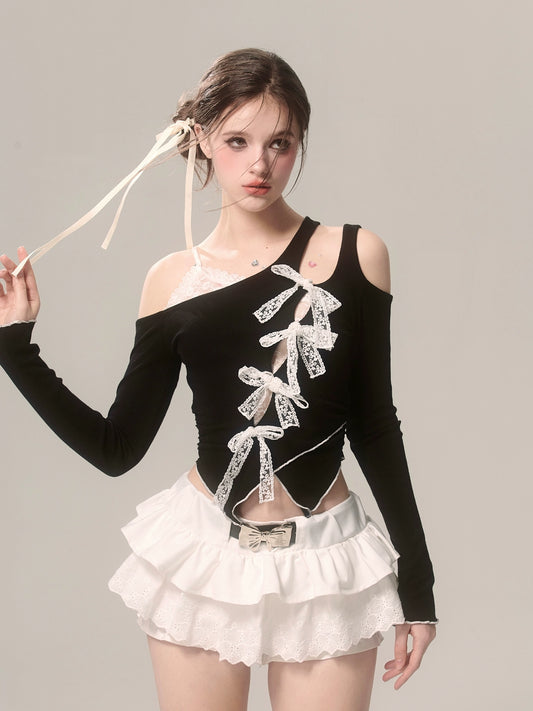 Young Eyes Moment of Passion White Bow Black Top - Sugarplum Store