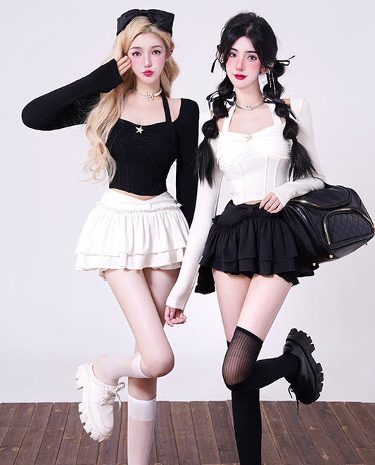 Kiki Star Black & White Halter Neck Shirt Top - Sugarplum Store