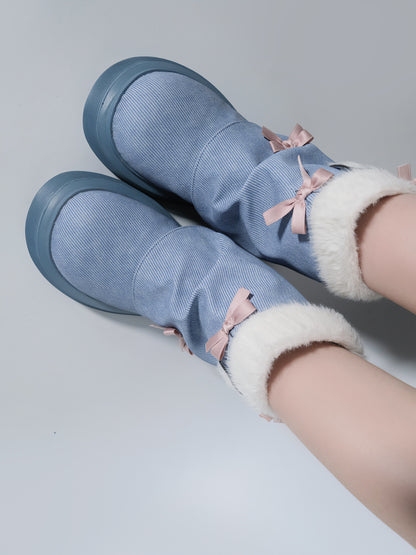 Dolly Doll Coquette Bow Pink Blue Gray Lolita Shoes Winter Snow Boots