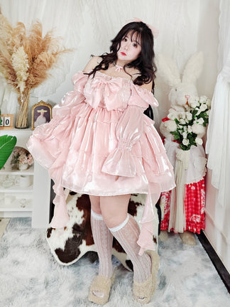 Plus Size Sparkling Jellyfish Princess Pink & Blue Bow Ruffled Dress