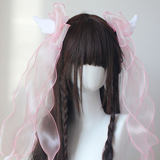 Idol Angel Wings Black White Pink Blue Lolita Ribbon Hair Clips Hair Accessories