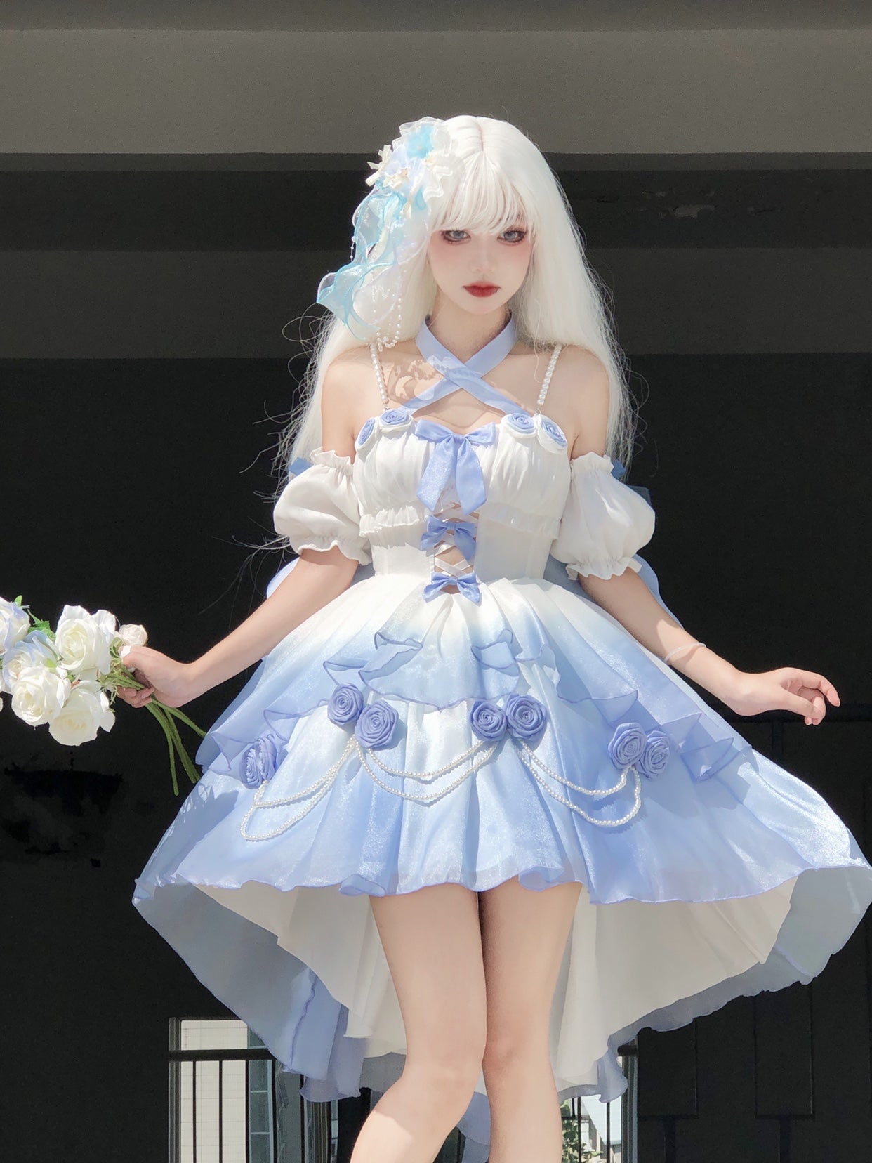 Elsa Lolita Love Goddess PInk Blue Gradient Rose Fairy Prom Dress – Sugarplum Store