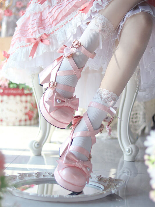 Love Song Love Track Lolita Black White Pink Red Bow Mary Jane High Heels Shoes