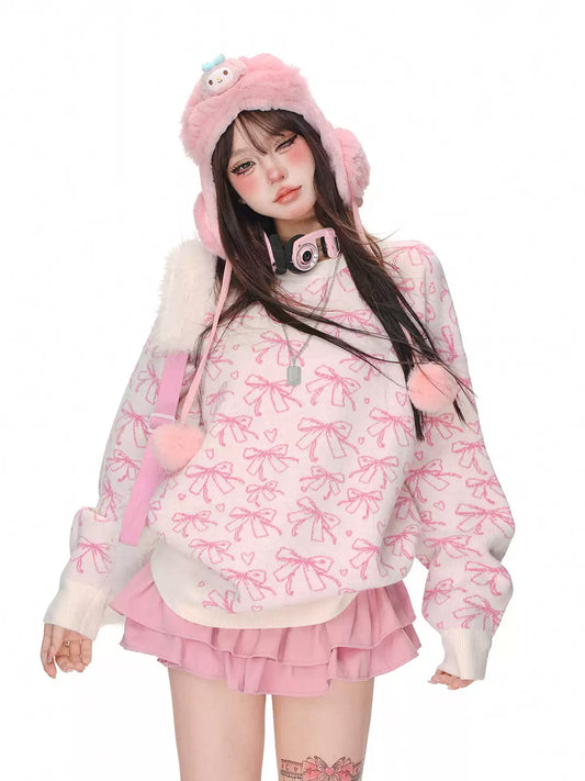 Young Eyes Soft Bow Pastel Pink Knit Sweater - Sugarplum Store