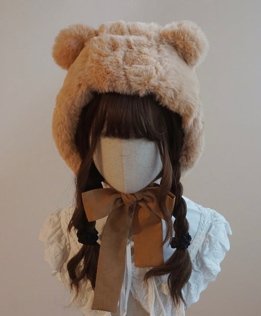 Cute Autumn Fall Handmade Original Faux Imitation Fur Plush Lolita Bear Ears Hats