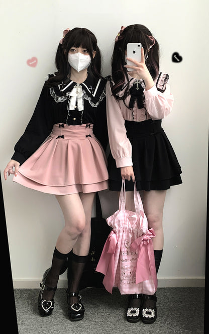 Kitten Bullet Jirai Kei Praying Girl Lace Doll Collar Black White Blue Pink Shirt Blouse