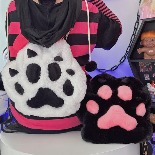 Furry Plush Fluff Cat Paw Doll Shoulder Bag Backpack