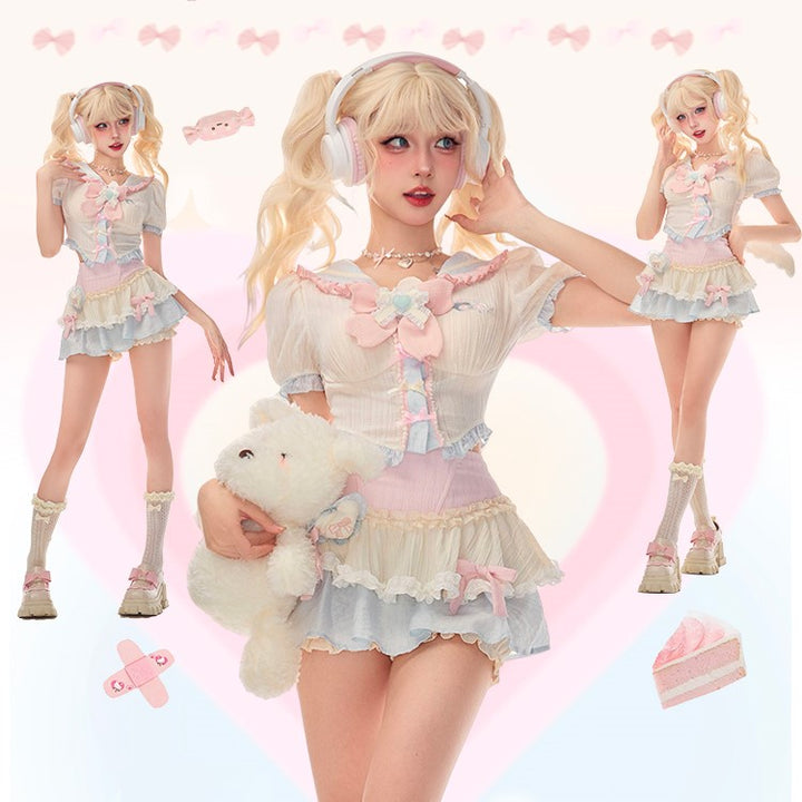 Serendipity Polka Dot Bunny Gray Hoodie Skirt Two Piece Set