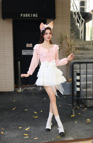 Sweetheart Princess Pink Ruffled Bow Off Shoulder Long Sleeve Shirt – Sugarplum Store Sweetheart Princess Pink Ruffled Bow Off Shoulder Long Sleeve Shirt – Sugarplum Store