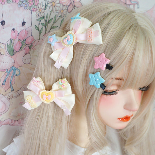 Candy Fairy Heart Bow Pastel Cream Lolita Hair Clips Hair Accessories