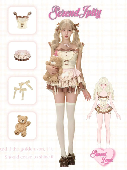 Serendipity Caramel Pudding Brown Top & Skirt Two Piece Set