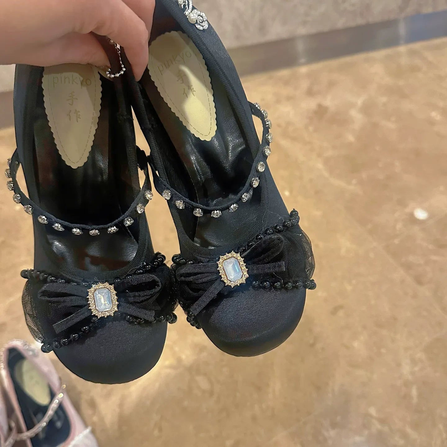 Pinky Coquette Princess Fairy Light Pink Bow Brooch Mary Jane Shoes - Sugarplum Store